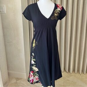 Johnny Was Vintage JWLA Black Floral Embroidered V-Neck Mini Dress